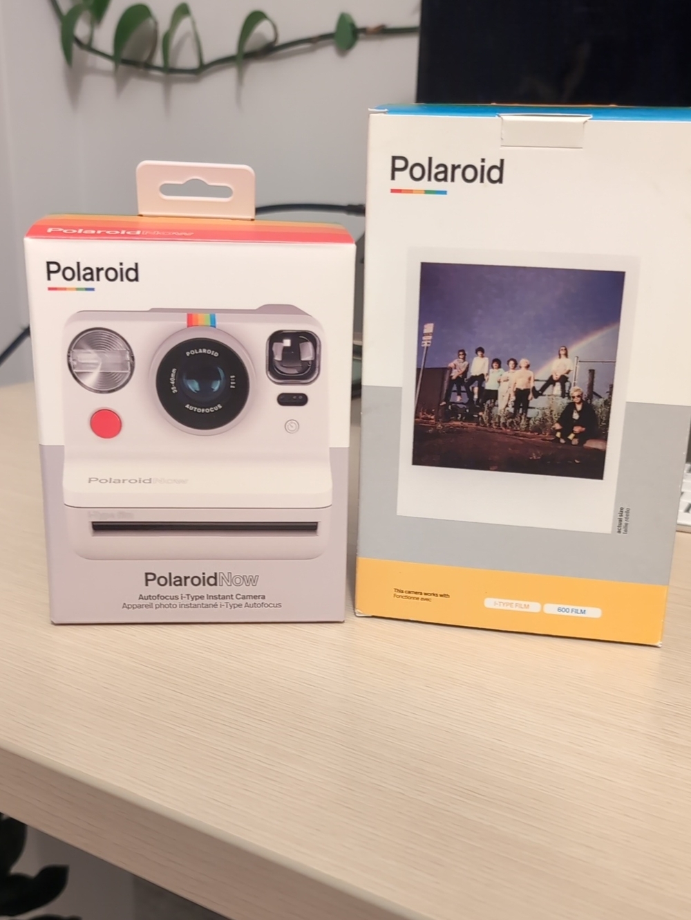 Polaroid Now Instant Camera - White with Rainbow Accent